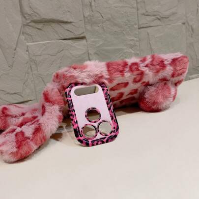 Wnter 2025 New Plush Cartoon Cute Lens Holder Leopard Rabbit Phone Case Compatible With Apple 11 12 13 14 15 16 17 Air Pro Max, Galaxy S23 S24 S25 S26 Plus Ultra, A14 A15 A16 A17 A05S A35 A26 A36 A56 A54 A55 A56 4G/5G, Shockproof Soft TPU Protective Cover