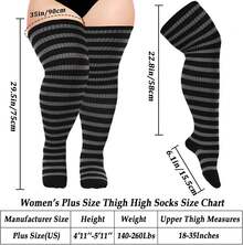 Plus Size Thigh High Socks For Women Knit Cotton Extra Long Striped Over The Knee High Socks Leg Warmers - 黑灰 - 查看 2
