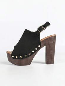 女士夏季高跟凉鞋，防水厚底厚跟户外性感露趾厚底拖鞋 - 黑色 - 查看 7