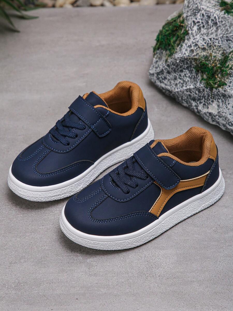 1 Pair Unisex Children Flat Casual Shoes, Fashion Color Block Minimalist Design, Hook And Loop Closure, Soft Sole, Comfortable For Daily Wear, School, Leisure And Sports - Royal Blue - View 1