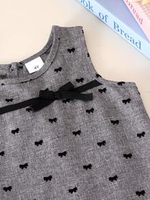 Vestido plisado sin mangas con estampado de mariposas y flores para niña, verano - Gris - Ver 4