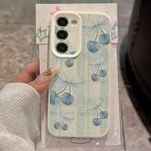 1个TPU材质蓝色格子樱桃蝴蝶结图案时尚手机壳，适用于三星/A05s/A12/A13/A14/4G/A15/A21s/A23/A25/A32/5G/A34/A35/A50s/A51/A52/A53/A54/A55/A71/A72/A73/S10/S20FE/S20Ultra/S21Ultra/S22/S22Plus/S23/S24、/10C/12C/Note10/11/12/13/ProPlus/Note8/9Pro等型号，全包防摔软壳手机保护套 - 白色 - 查看 2