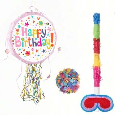 1pc/4pcs Set, Surprise Rope Folding Red Birthday Pinata, Pinata + Blindfold + Glass Cup + Confetti Party Game Props Finger Game, Suitable For Birthday Party Decoration, Carnival Celebration, Theme Events And Mexican Holiday Decoration