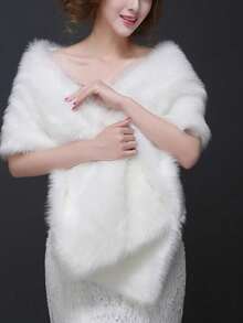 Bridal White Fluffy Shawl, Bride Shawl, Wedding Dress Cloak, Bridal Capelet, Thick, Soft, Long Cloak, Outerwear, Winter, Warm, Windproof, Evening Dress, Scarf - White - View 7