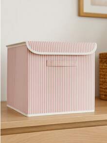Powder Pink Striped Folding Lid Cabinet Laundry Toy Organizer Storage Box 30x30x30 - Pink - View 6