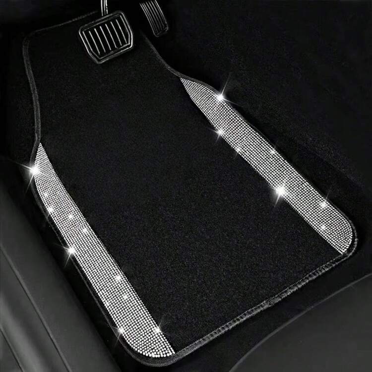 4 piezas Juego de alfombrillas de coche con estampado de diamantes, universal, antideslizante, protector de piso de coche resistente a todo tipo de clima - Multicolor - Añade 3