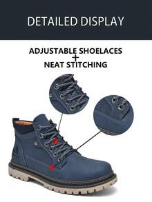 Salkin بوت رجالية كلاسيكية مصممة يدويًا، بنمط رباط، مانعة للانزلاق، ذات نعل سميك متين لأحذية الدراجات النارية، بوت أكسفورد وأحذية ديربي رجالية، بطراز رجعي، بشعور فاخر بأسعار معقولة، بألوان سادة، مناسبة لجميع المواسم، كاجوال، بوت قصيرة بطراز الموضة الشارعية، بوت كاحل رجالية، بوت رياضية خارجية، مناسبة لأحذية المشي لمسافات طويلة في الهواء الطلق، بوت تسلق، بوت صيد، للربيع والصيف والخريف والشتاء، بوت رجالية بمقاسات كبيرة، هدية عيد - أزرق بحري - مشاهدة 12