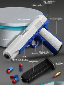1911 Style Manual Shell Ejecting Toy Gun, 10pcs Soft Bullets, 8pcs Shells, Shooting Learning Game For Teenagers, Handgun Model, Birthday Gift (This Product Has Two Options: With Text And Without Text, Randomly Sent, Some Accessory Colors May Be Randomly Sent, Manual Measurement May Lead To Size Deviation) - Multicolor - View 2