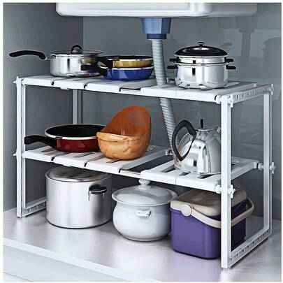 HappyWare 1 pieza ampliable fregadero estante Estante , ajustable cocina Organizador bajo tarja ajustable color blanco