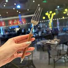 Stainless Steel Cutlery Set With Wooden Handles, Including Knife, Fork, Spoon, Steak Knife - Multicolor - View 6