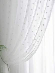 1pc White Fluffy Pom-Pom Design Cute Sheer Curtain, Easy To Hang, Suitable For Balcony, Living Room, Bedroom Decor, No Track Or Rod Included, Suitable For Holiday, Home Decor, Celebration Events, All Seasons - White - View 13