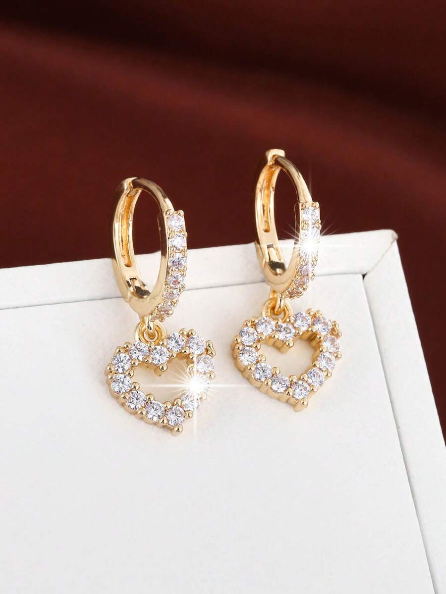 1 Pair Women's Fashion Cubic Zirconia Heart Stud Earrings - W16405 - View 1