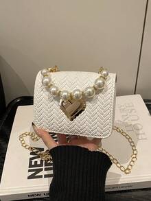 1pc Ramadan Mini Solid Glossy Pearl Handbag, Shoulder Bag, Crossbody Bag, Valentine's Day Gift - White - View 2