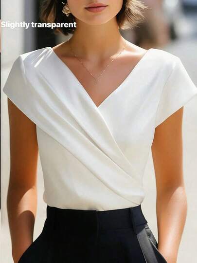 女士优雅纯色不对称衬衫，春夏必备