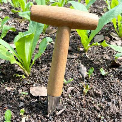 T-Shaped Garden Auger, Wooden Handle Gardening Tool For Planting Seeds And Bulbs, Used For Vegetable And Flower Bulb Planting