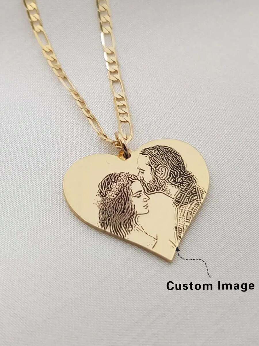 1pc Customized Photo Minimalist Painting Stainless Steel Multi-Shape Necklace, Fashionable, Minimalist, Casual, Retro, Y2K Style, Customizable, Personalized, Unique, Ideal Gift For Boyfriend, Girlfriend, Mom, Family, Friends, Daughter, Son, Grandparents - Multicolor - View 1