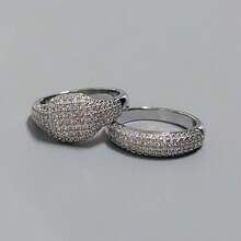 VKHK 2pcs/Set Luxury White Gold Plated Sparkling Cubic Zirconia Ring Set, Suitable For Women Wedding Wear And Gift - Ring Set - View 5