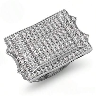 خاتم هيب هوب واسع مرصع بالزركونيا للرجال، خاتم دراجات نارية هندسي فاخر مطلي بالبلاتين