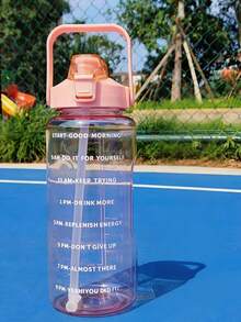 1个2000毫升高品质运动水瓶，带吸管，可重复使用，耐热塑料材质，便携式手持水瓶，男女通用，防漏密封，适合健身、户外、旅行、咖啡、日常使用 - 彩色 - 查看 12