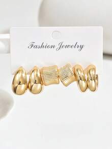 6/18pcs Gold CCB Earring Set, Water Drop Flower & Geometric Design, Suitable For Women's Daily, Party Or Event Wear - Yellow Gold - View 6