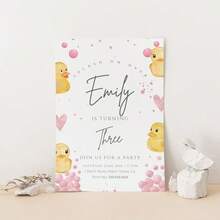 Editable Duck Birthday Party Invitation Card - Duck Party Invitation, Girls Birthday Invitation, Kids Birthday Invitation, Yellow, Pink - A - View 7