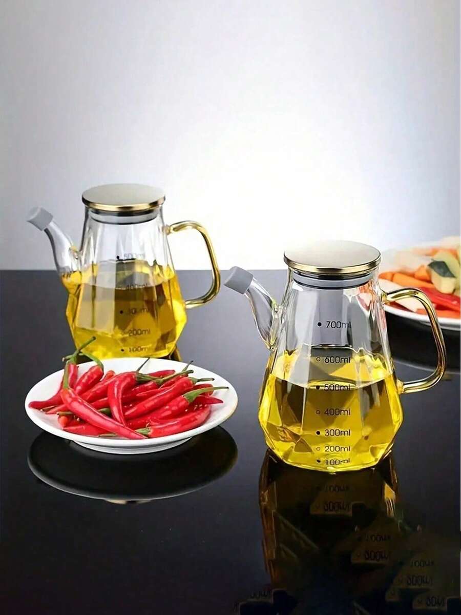 1 Chai dầu thủy tinh hình kim cương, Bình đựng dầu giấm nấu ăn nhà bếp có nắp bằng thép không gỉ
