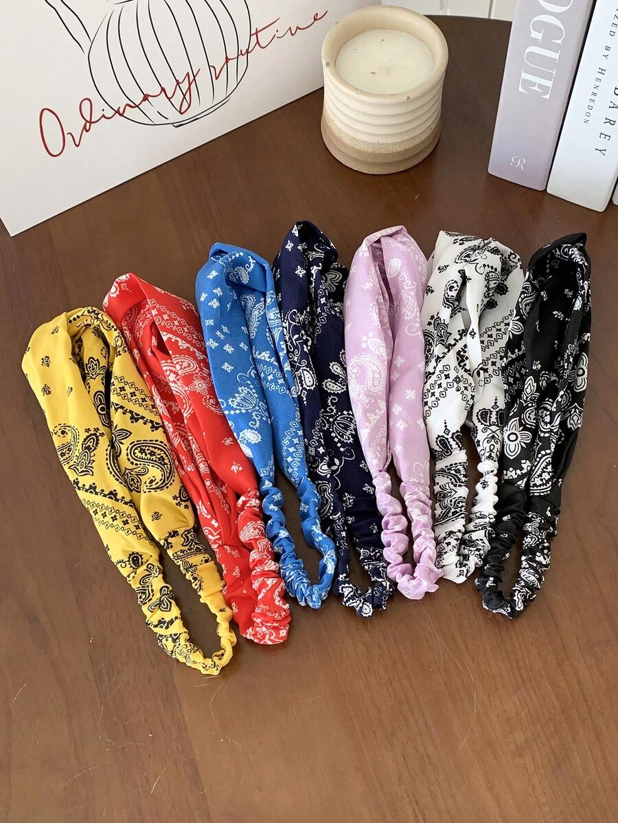 1pc Retro American Cashew Wide Elastic Headband, Criss-Cross Design, Unisex, Multi-Color, Fashion & Versatile Fashion Hair Accessories Women Hair Band - Multicolor - View 1