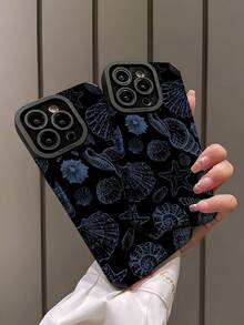 1个简约蓝色条纹贝壳图案仿皮软壳手机保护套，适合作为礼物送给朋友和情侣，兼容苹果 17/17AIR/17PRO/17PROMAX - 彩色 - 查看 4