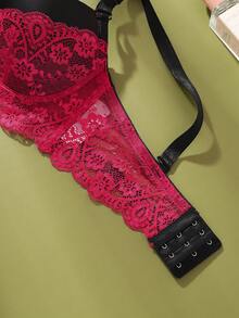 浪漫拼色性感加垫聚拢蕾丝拼接文胸，BC 罩杯女士内衣 - 紅色 - 查看 6