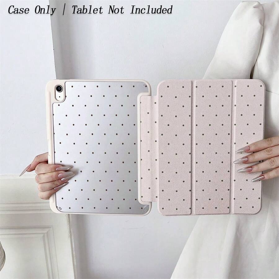 1pc Book-Style Pink & Gray Polka Dot Protective Case - Flip Cover Design With Multi-Angle Stand, Minimalist Polka Dot Pattern Protective Case With Pencil Slot, Compatible With IPad 10.9/10.2/Air 5th Gen/Pro 11/10th Gen/9.7/Air 2/IPad (7th Gen)/IPad (8th Gen)/IPad Air 4/5/IPad Pro 11/IPad 10th Gen 10.9" 2022/IPad Air 13" (M3 2025) - Multicolor - View 1