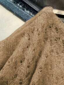 女士休闲简约圆领长袖针织毛衣 - 卡其色 - 查看 3