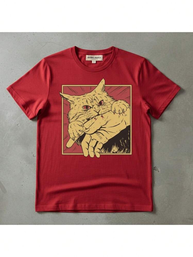 Vintage Cat T-Shirt, Retro Bite, Grunge, Authentic, Stylish, Regular Blogger Style - 紅色 - 查看 1