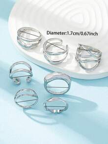 7pcs Gold Metal Thick Ring Set, A Complete Curated Stack Of Minimalist Criss-Cross Rings For Women. The Ultimate Stackable Jewelry Gift For Valentine's Day, New Year & Back To School Style. - 銀色 - 查看 3