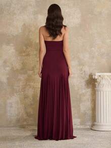 Women's New Halter Neck Strapless Backless Sexy Slim Fit Floor-Length Flared Elegant Dress - 酒紅色(25325) - 查看 6