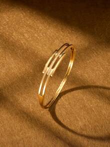 1/2/3 Pieces 18K Golden Plated Copper Elegant Bracelet | Simple Korean Style, Synthetic Zirconia, Versatile Daily , Excluding Box - Square Buckle Bracelet - View 3