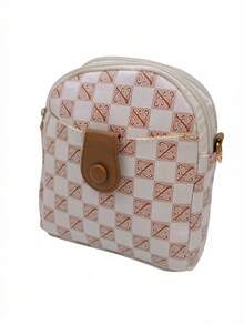 Unisex Casual Plaid Shoulder Crossbody Bag, Stylish Small Square Messenger Bag For Business - White - View 5