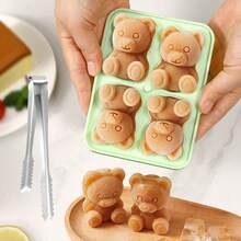 1个硅胶小熊造型冰格,可用于自制奶茶、咖啡饮品,带冰袋(含冰钳) - 彩色 - 查看 3