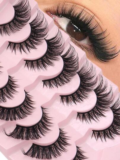 7 Pairs Natural Long False Eyelashes, Soft & Fluffy With Noticeable Natural Effect, Elongated Outer Corner, Reusable