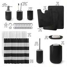 Clara Clark Black Bathroom Accessory Set - 23PC Complete Set With Bath Rugs Shower Curtain Set Soap Dispenser Toilet Brush And Trash Can - Black - View 3