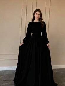 Spring Fashion Court Style French White Double Layer Chiffon Flared Princess Fairy Dress Long Dress - 黑色 - 查看 1