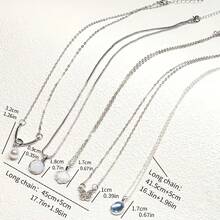 5pcs/Set Faux Shell & Butterfly Pendant Necklace Set For Women, Faux Moonstone Multi-Style Necklace, Elegant Luxury Casual Wear, Perfect Gift Combination - Silver - View 3