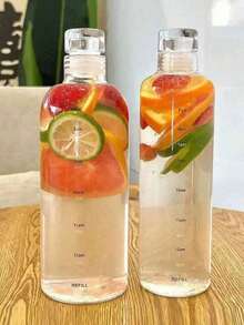 1个大容量便携式塑料水瓶，女士时尚水杯带时间刻度，玻璃果汁瓶，水瓶 - 彩色 - 查看 6