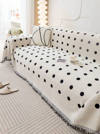 1pc Geometric Pattern Sofa Cover, Chenille Tasseled Sofa Protector, Sofa Blanket Suitable For Living Room, Bedroom, Office, Home Decor, For 1/2/3/4 Seater Sofas(Covers For Sectional Sofa Sold Separately)