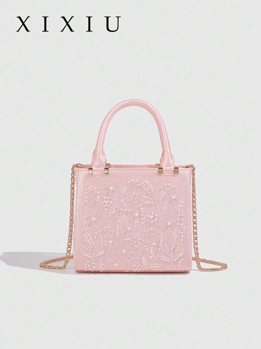 Bolsos de mujer: Bolso de mano de moda bordado con perlas, Clutch de fiesta cheongsam, Bolso de cadena, Bolso bordado con perlas, Bolso de hombro, Bolso de cadena de perlas - Rosa - Ver 1