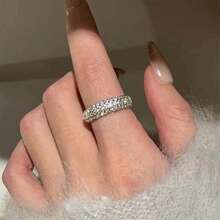 VKHK 2pcs/Set Luxury White Gold Plated Sparkling Cubic Zirconia Ring Set, Suitable For Women Wedding Wear And Gift - Ring Set - View 3