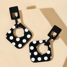 一对波点几何耳环，黑白波点耳环，亚克力菱形耳环，适合女性日常佩戴 - 彩色 - 查看 1