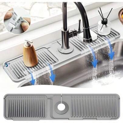 1pc 30cm/11.81in Faucet Splash Guard Mat - Non-Slip Sink Drain Mat With Quick-Drying & Easy-Clean Design For Kitchen/Bathroom Sink
