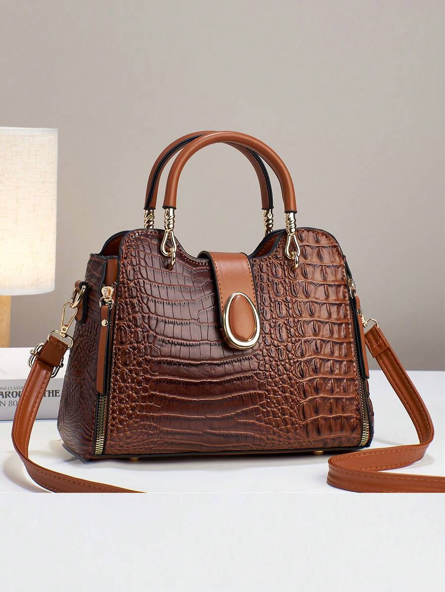 Túi xách nữ thời trang mới, kiểu dáng patchwork, đa năng, thanh lịch, cổ điển, cao cấp, bền bỉ, sang trọng, dung tích lớn, thích hợp cho du lịch, mua sắm, đi làm. Túi tote nữ thời trang mới, phối màu patchwork, sang trọng thường ngày, dung tích lớn, đeo vai/đeo chéo, túi thời trang, món quà tuyệt vời cho ngày Valentine. - màu nâu - Xem 1