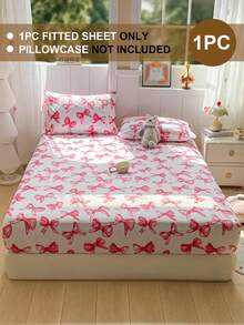 1件卡哇伊蝴蝶结印花超柔软床笠 - 仅含床垫保护套，可机洗，适合可爱、简约、清新、INS风等多种风格，提升卧室时尚感，多种尺寸（特大/大号/标准双人/单人），适用于家庭/宿舍/公寓/客房/度假租赁及送礼。 - 彩色 - 查看 2