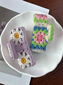 1pc Women's Bohemian Knitted Flower, Cherry, Strawberry Design Hair Clip Headpiece, Matte Non-Slip Hair Claw Clip Bun Maker Suitable For Beach, Holiday, Wedding, Party, Daily Use - Multicolor - View 7